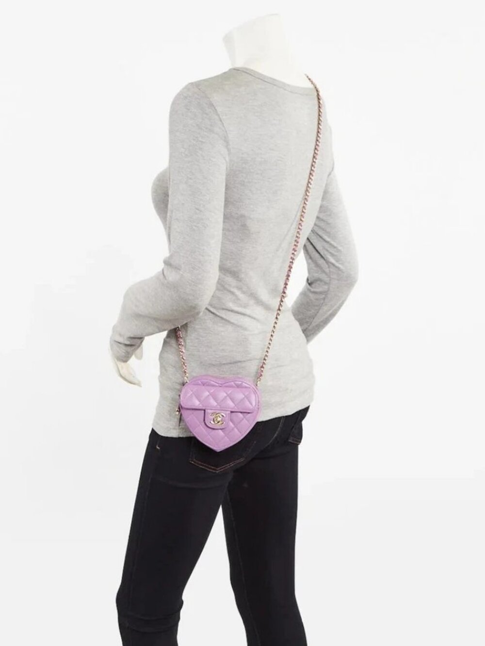 Chanel Purple Quilted Lambskin Quilted CC In Love Heart Clutch With Chain Bag